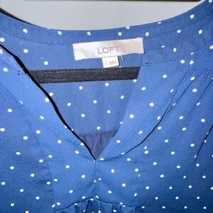 LOFT Navy Blouse with White Dots